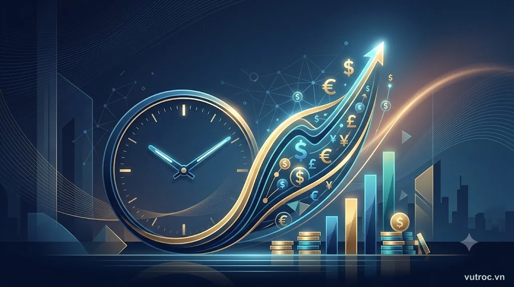 Biểu tượng thời gian và tiền bạc thể hiện khái niệm giá trị thời gian của tiền